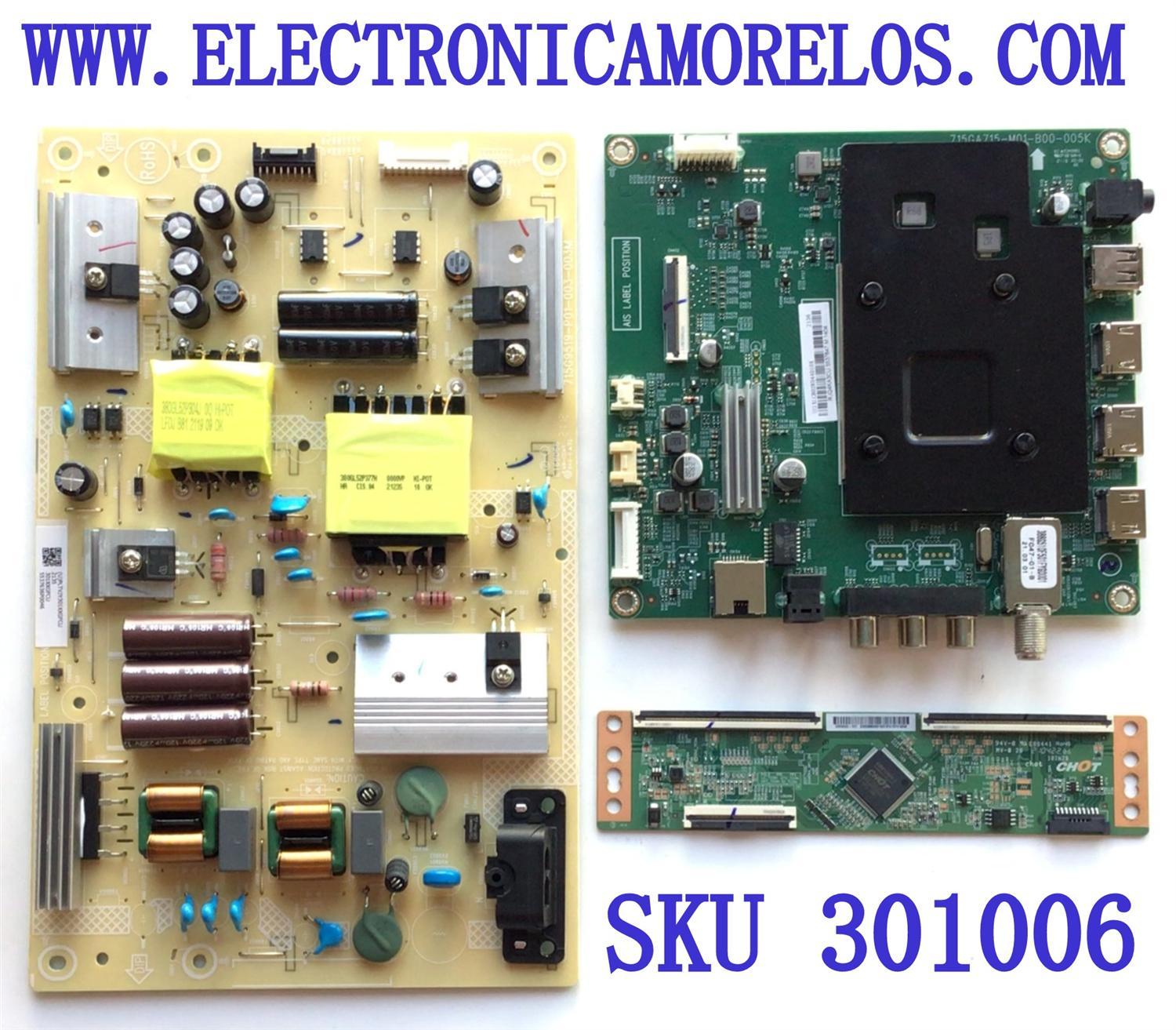 KIT DE TARJETA PARA TV INSIGNIA / MAIN (U)XLCB02K044 / 715GA715-M01-B00-005K / FUENTE (U)PLTVJY301XXGFCU / T-CON CV500U2-T01 / PANEL TPT500B5-U2T01.D REV:S02BE / MODELO NS-50F301NA22